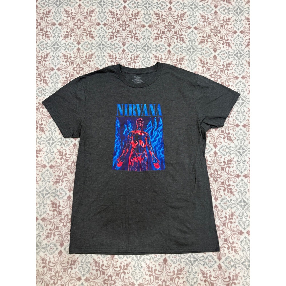Nirvana In Utero Graphic Band T-Shirt Mens Large Charcoal Grey Gildan Softstyle